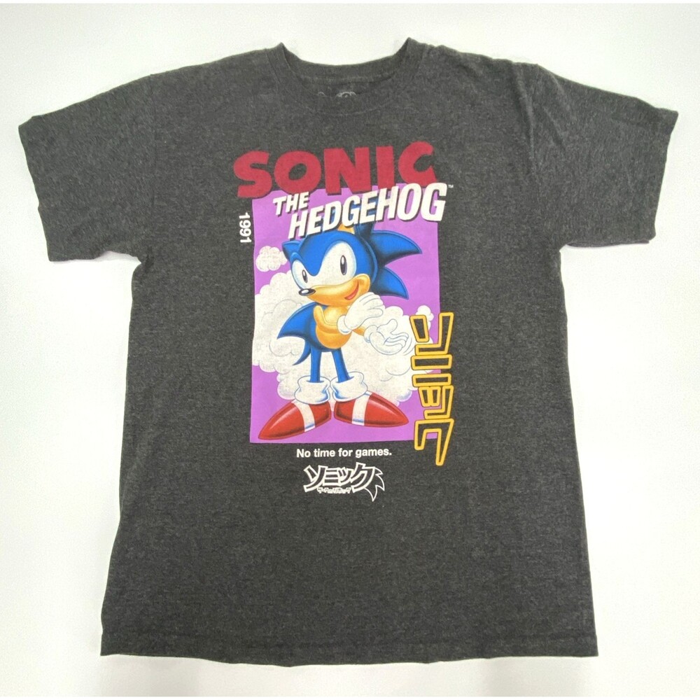 Sonic the Hedgehog No Time for Games T-Shirt Men's Medium Gray Graphic Tee Sega